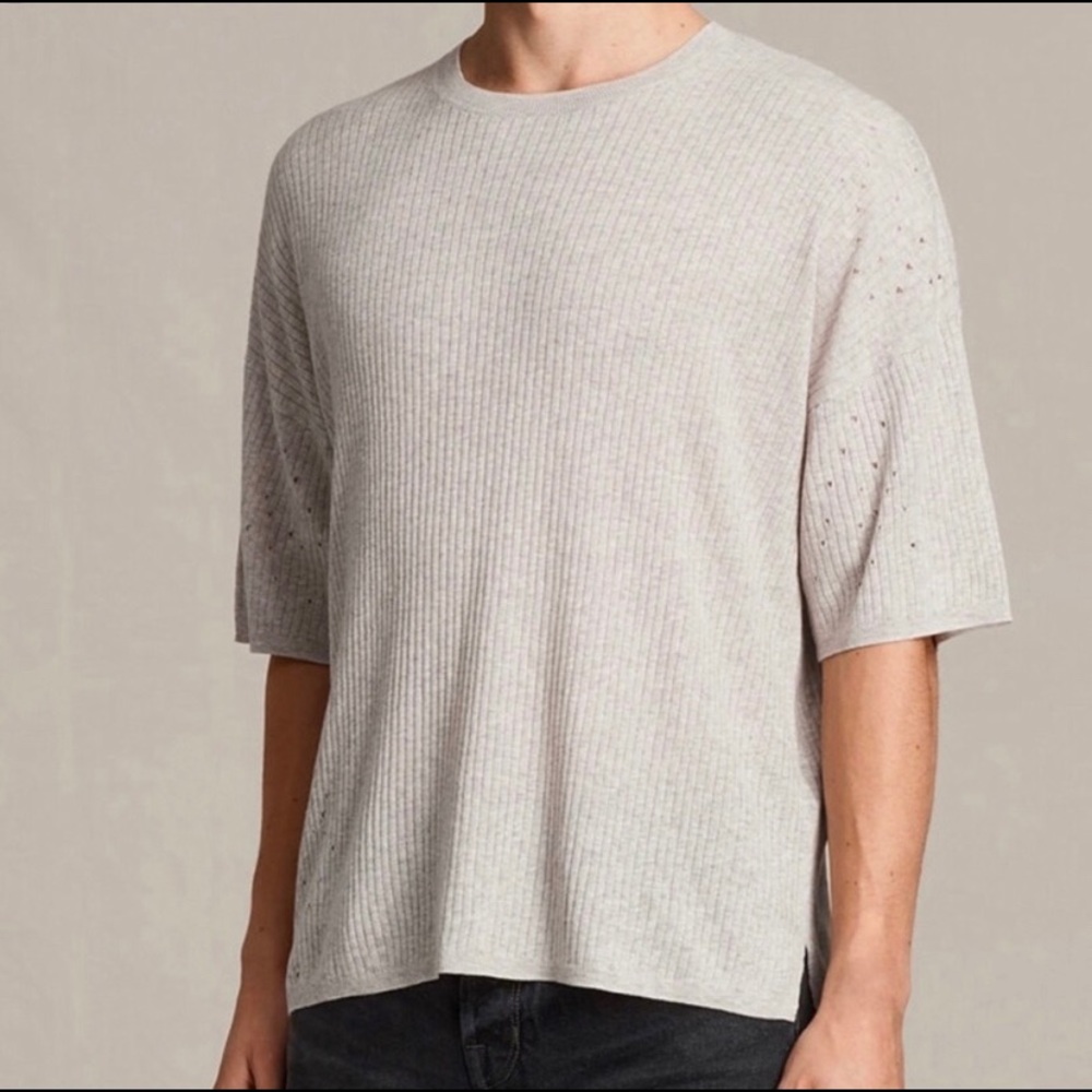 NWT AllSaints Short Sleeve Taupe Jace Crew Neck
